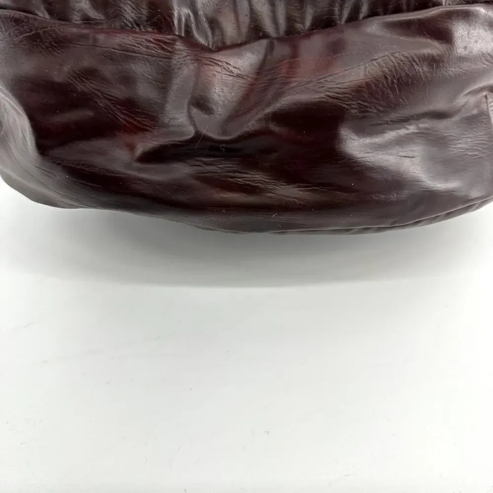 Vintage Leather Hobo Bag USA Purse Shoulder Zip Pocket Knot Burgundy Red OS